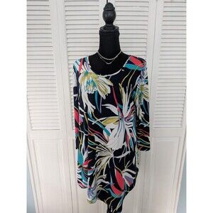 Clara Sun Woo Top Womens M Relaxed Tunic Multi Floral Art Blue Assymetric Blouse